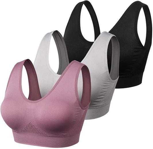 Women Sports Bra Comfortable Sleep Bras No Underwire Seamless Workout Yoga Bra of 3 Pack Apparel & Accessories > Clothing > Underwear & Socks > Bras Kylie Max   