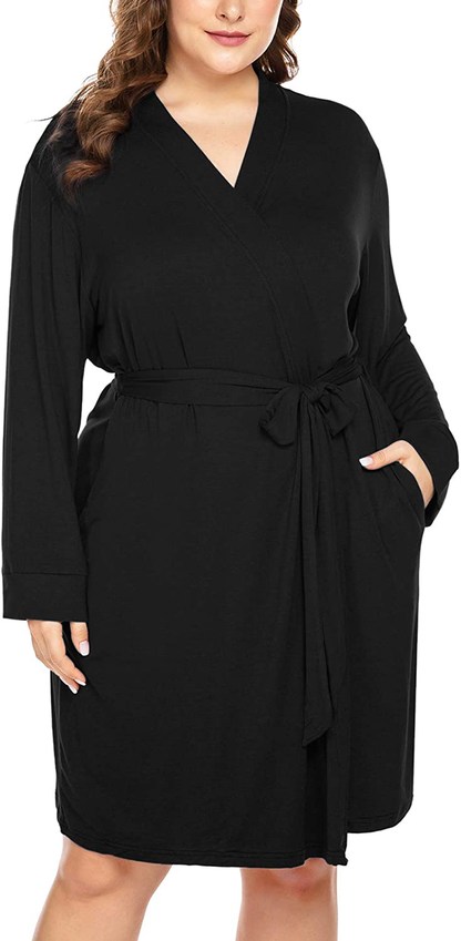 IN'VOLAND Women plus Size Robes Long Sleeve Bath Robe Knit Bathrobe Soft Sleepwear Ladies Nightwear(16W-28W) Apparel & Accessories > Clothing > Sleepwear & Loungewear > Robes IN'VOLAND Black 26 Plus 