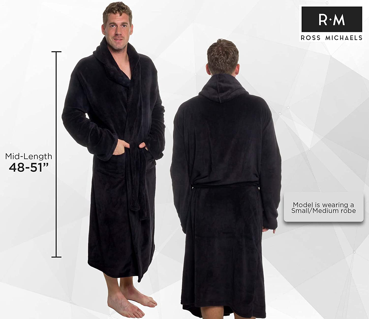 Ross Michaels Mens Robe with Hood - Mid Length - Plush Shawl Collar Fleece Bathrobe Apparel & Accessories > Clothing > Sleepwear & Loungewear > Robes Kylie Max   