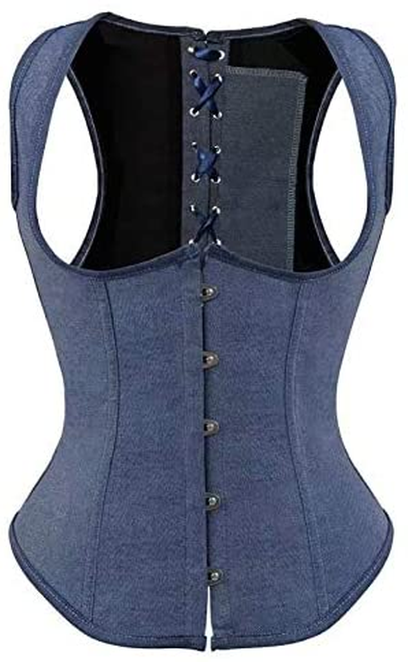 Corset Top Bustier Women'S Overbust Satin Floral Lace up Trim plus Size Bodyshaper Apparel & Accessories > Clothing > Underwear & Socks > Lingerie jutrisujo 2808blue 3X-Large 