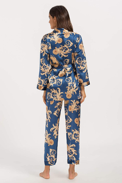 Escalier Women'S Silk Satin Pajamas Set 3 Pcs Floral Silky Pj Sets Sleepwear Cami Nightwear with Robe and Pant Apparel & Accessories > Clothing > Sleepwear & Loungewear Kylie Max   