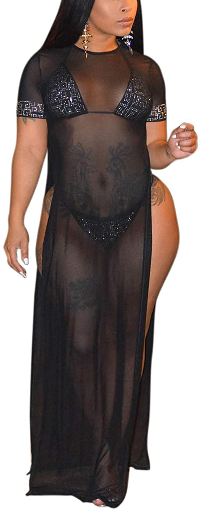 Sexycherry Women'S Sexy Swimsuit Cover Ups Casual See through Sheer Long Maxi Dresses for Swimwear Apparel & Accessories > Clothing > Swimwear Kylie Max   