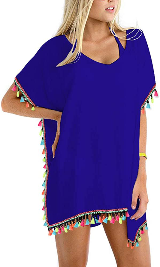 GDKEY Women Chiffon Tassel Swimsuit Bikini Stylish Beach Cover Up Apparel & Accessories > Clothing > Swimwear Kylie Max   