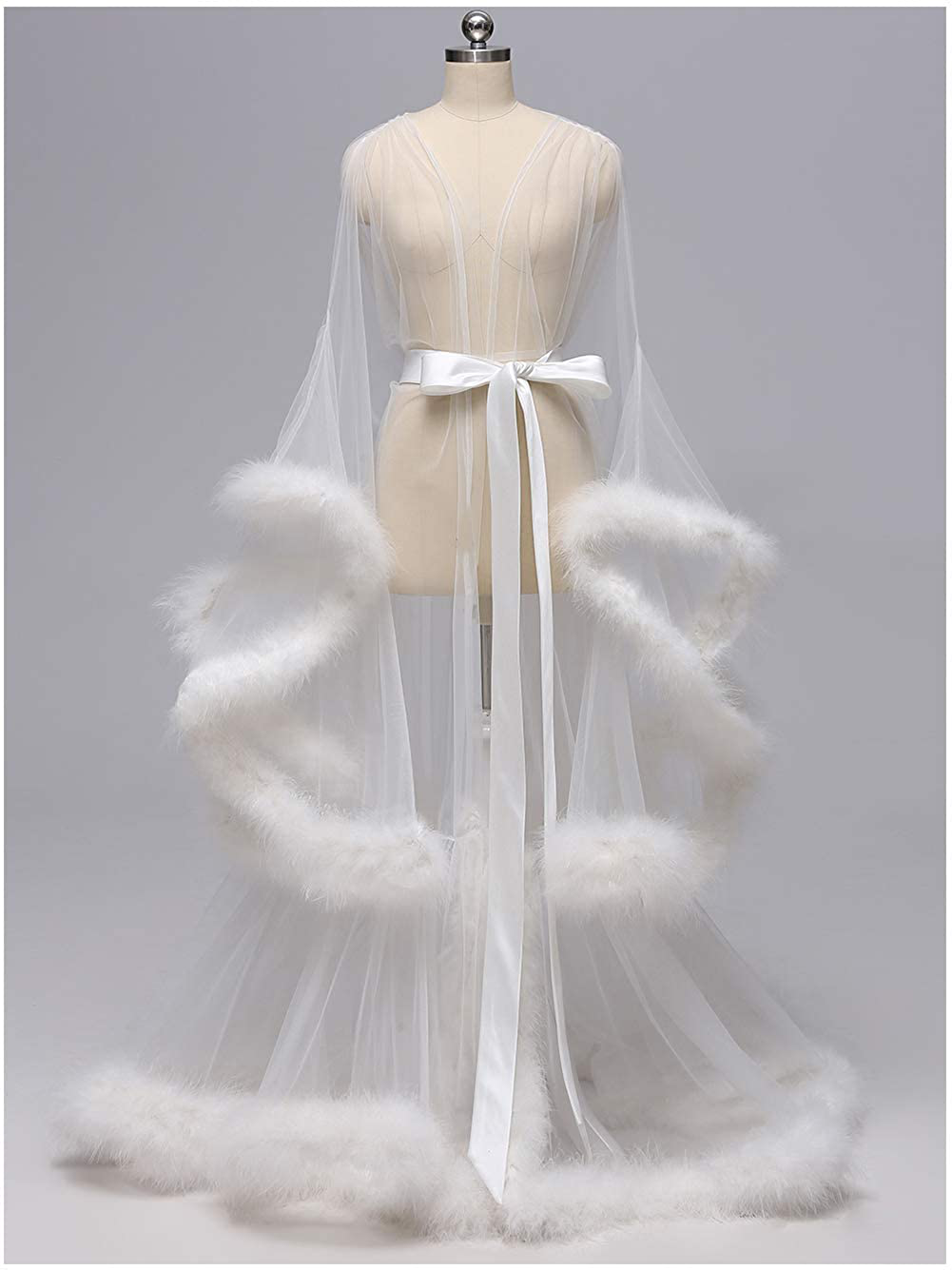 Kumeng Wedding Sexy Feather Robe Bridal Upgraded Illusion Tulle Long Scarf New Custom Made Apparel & Accessories > Clothing > Sleepwear & Loungewear > Robes Kumeng   