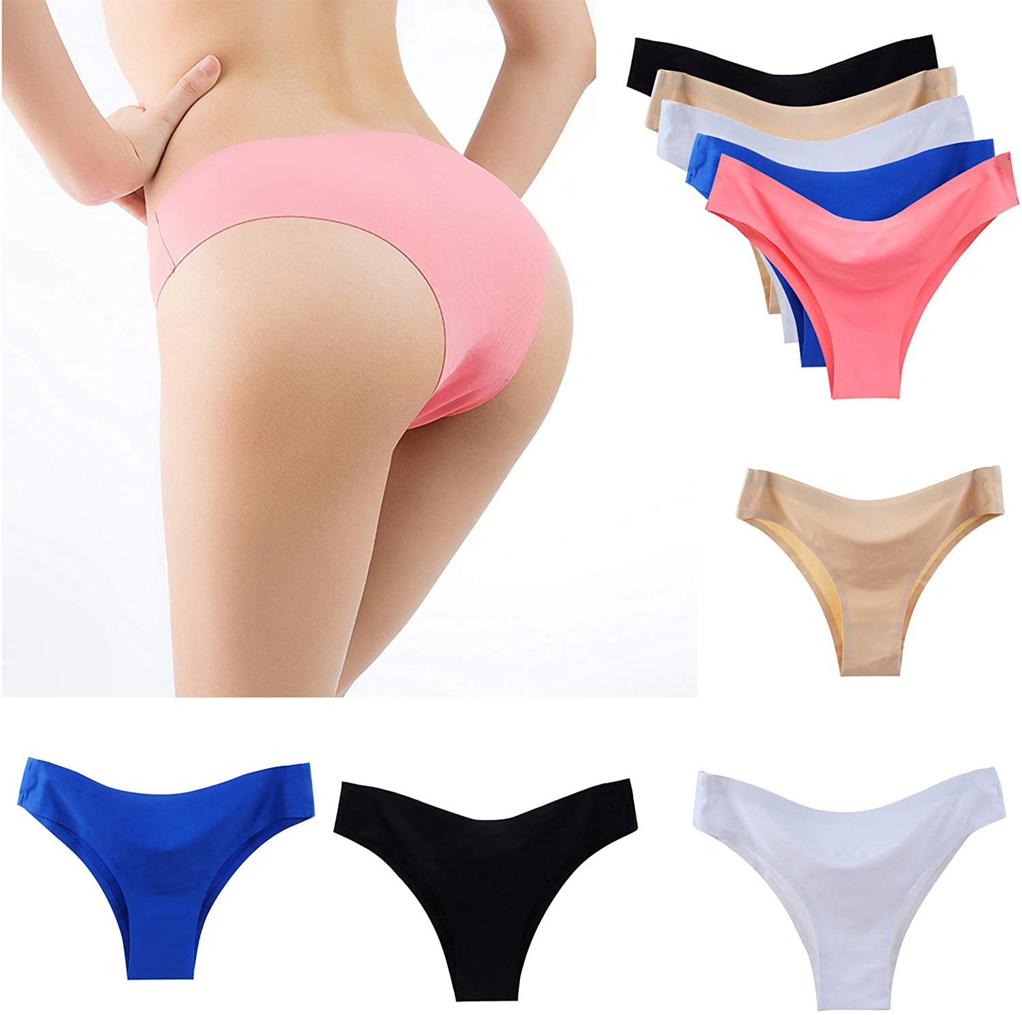 Vresqi Underwear Women Hipster Seamless Invisible Bikini Half Back Coverage Panties 5 Pack Apparel & Accessories > Clothing > Underwear & Socks > Underwear Vresqi   