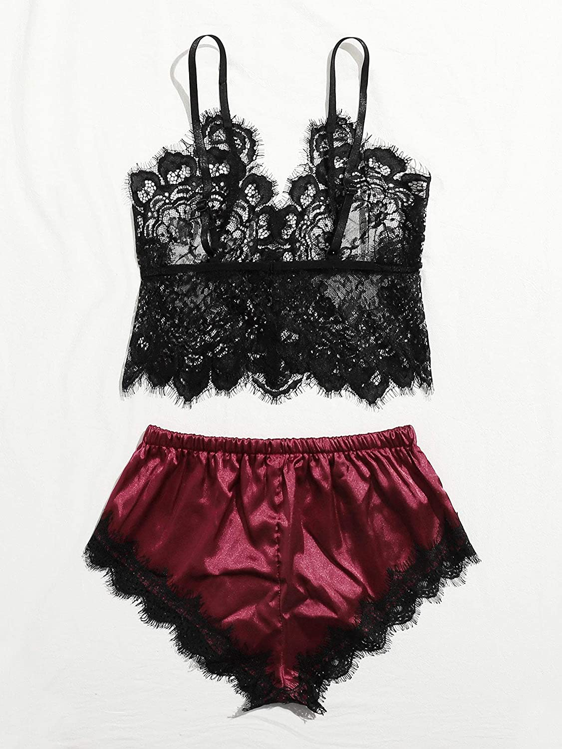 SOLY HUX Women'S Lace Sheer Cami Top with Satin Shorts Pajama Set Sleepwear Apparel & Accessories > Clothing > Sleepwear & Loungewear Kylie Max   