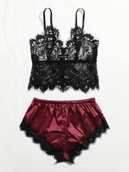 SOLY HUX Women'S Lace Sheer Cami Top with Satin Shorts Pajama Set Sleepwear Apparel & Accessories > Clothing > Sleepwear & Loungewear Kylie Max   