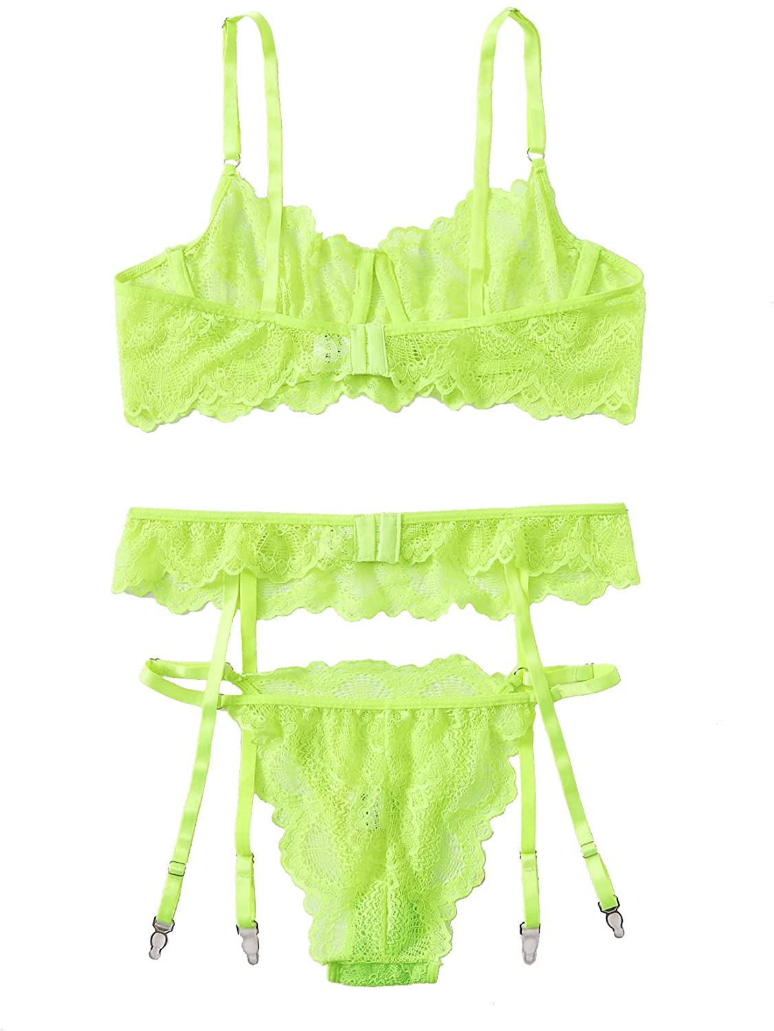 Shein Women'S 3 Piece Floral Lace Lingerie Set with Garter Belts Sexy Bra and Panty Apparel & Accessories > Clothing > Underwear & Socks > Lingerie SheIn   