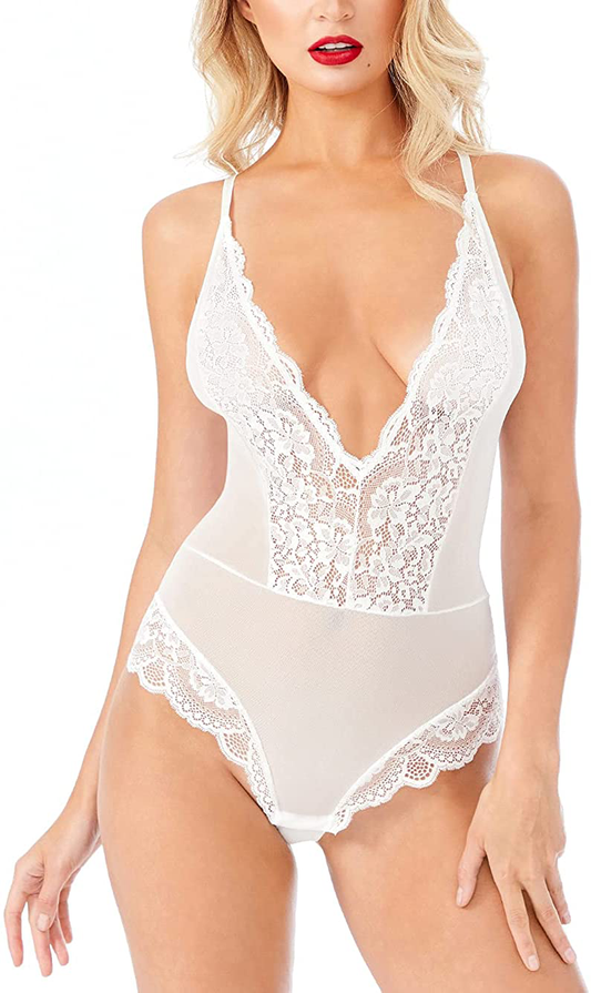 Lingerie for Women Snap Crotch Unlined Sexy Shapewear Teddy Bodysuit - Sandra Apparel & Accessories > Clothing > Underwear & Socks > Lingerie Lussuria White Small 