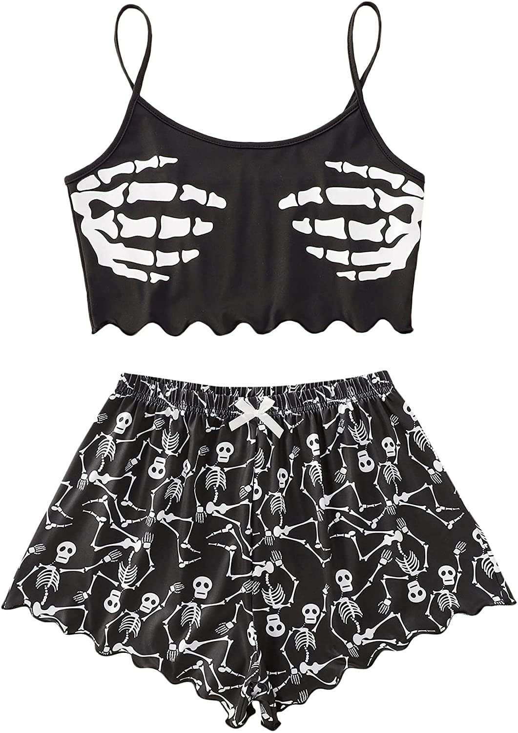 Romwe Women'S 2 Piece Shorts Pajama Set Graphic Cami Crop Top and Shorts Loungewear Apparel & Accessories > Clothing > Sleepwear & Loungewear Kylie Max   