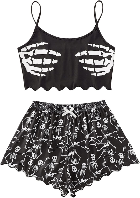 Romwe Women'S 2 Piece Shorts Pajama Set Graphic Cami Crop Top and Shorts Loungewear Apparel & Accessories > Clothing > Sleepwear & Loungewear Kylie Max   