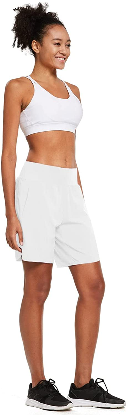 BALEAF Women'S 7 Inches Long Running Shorts with Liner Lounge Sport Gym Shorts Back Zipper Pocket Apparel & Accessories > Clothing > Shorts Kylie Max   