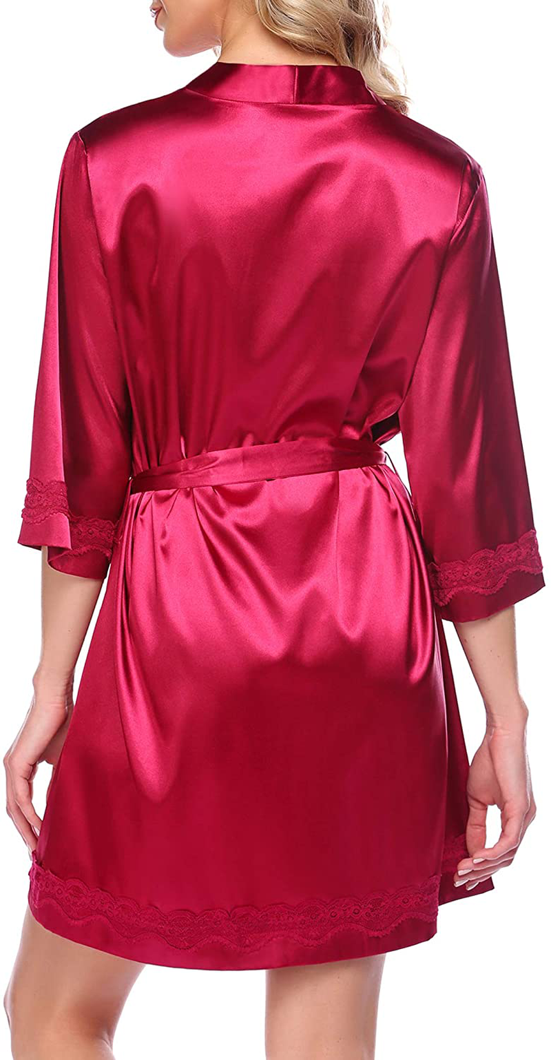 Ekouaer Women'S Lace-Trim Kimono Style Short Satin Robe Sleepwear with 3/4 Sleeve Apparel & Accessories > Clothing > Sleepwear & Loungewear > Robes Kylie Max   