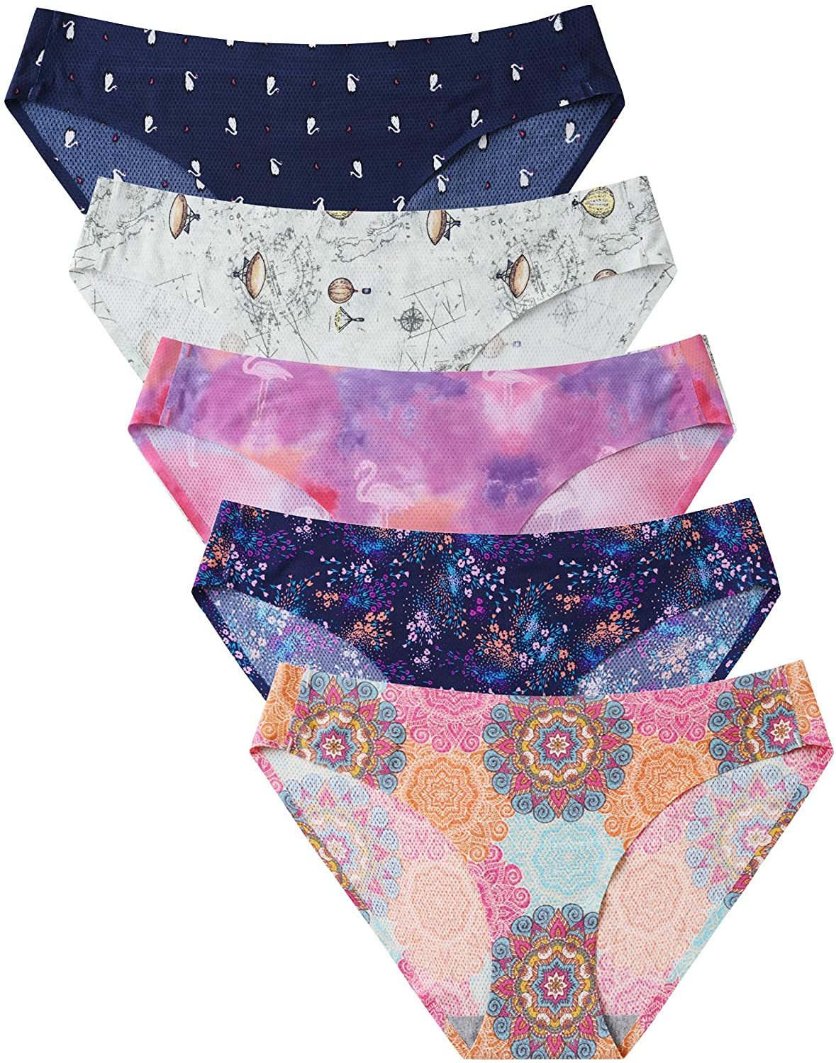 VOENXE Womens Seamless Underwear Breathable Stretch Bikini Panties Apparel & Accessories > Clothing > Underwear & Socks > Underwear voenxe B-5 Pack Pattern Design Medium 