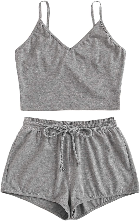 Sweatyrocks Women'S Suit Two Piece Outfits Sleeveless Crop Cami Top and Shorts Set Apparel & Accessories > Clothing > Sleepwear & Loungewear Kylie Max   