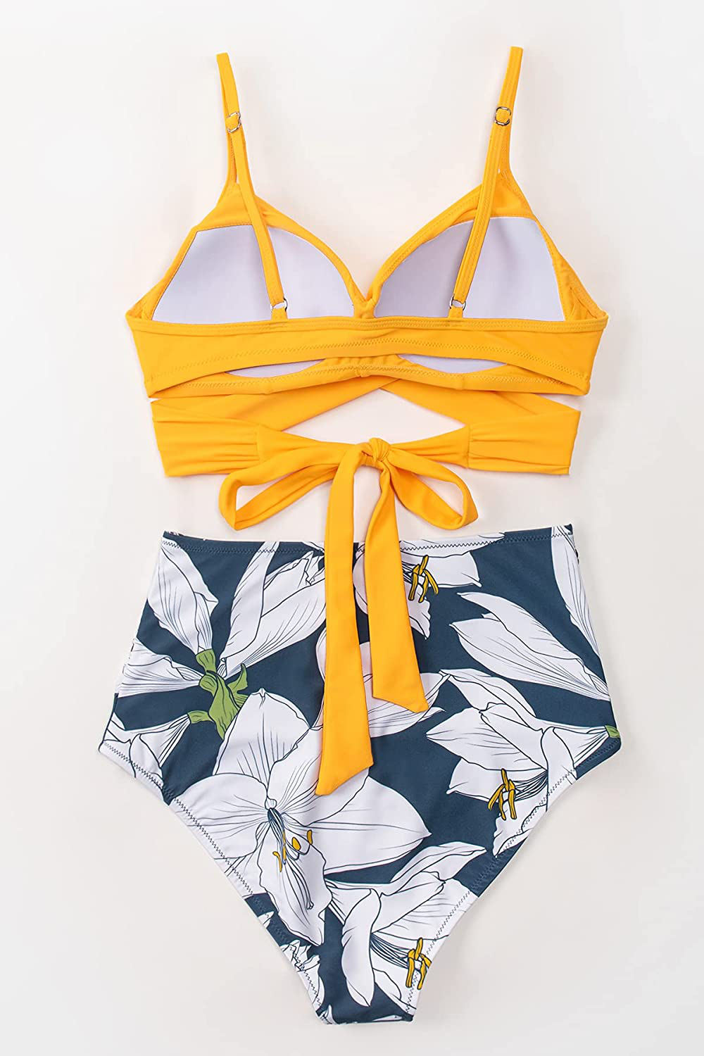 CUPSHE Women's High Waist Bikini Swimsuit Floral Print Tie Two Piece Bathing Suit Apparel & Accessories > Clothing > Swimwear CUPSHE   