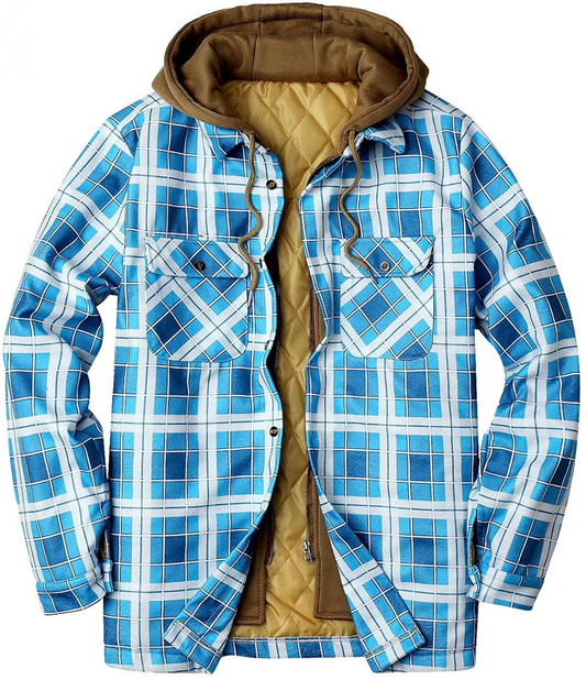 Merthy Mens Big and Tall Berber Lined Flannel Shirts Jacket Casual Long Sleeve Button down Hooded Plaid Parka Coat S-5XL Apparel & Accessories > Clothing > Underwear & Socks > Shapewear Merthy 01 Light Blue 5X-Large 