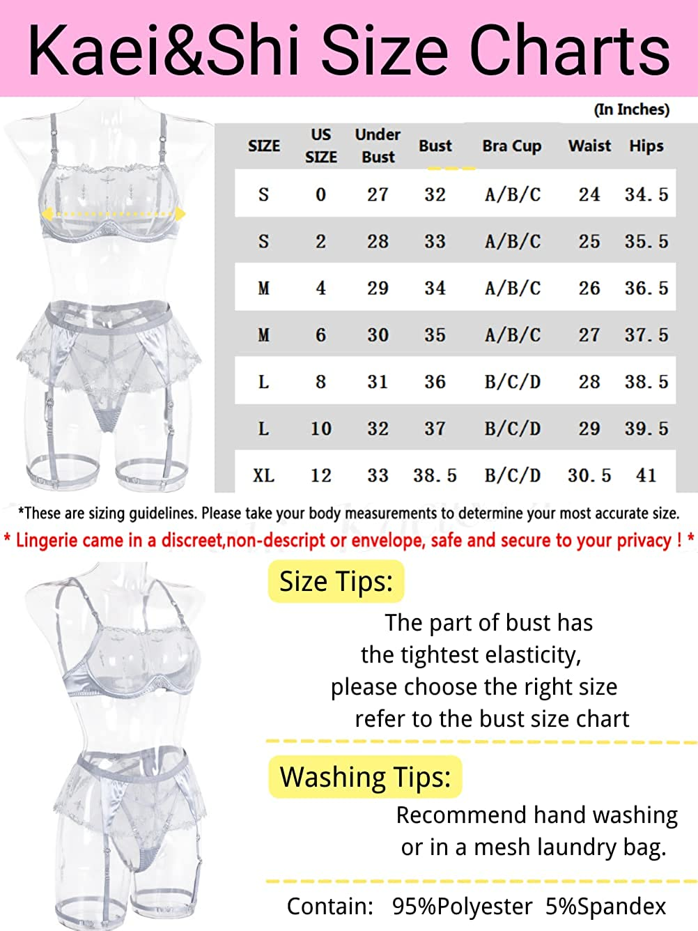 Kaei&Shi Satin Patchwork,Embroidered Underwire Tube Bra,G-String,4 Piece Garter Lingerie Apparel & Accessories > Clothing > Underwear & Socks > Lingerie Kaei&Shi   