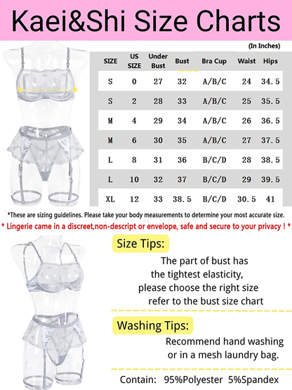 Kaei&Shi Satin Patchwork,Embroidered Underwire Tube Bra,G-String,4 Piece Garter Lingerie Apparel & Accessories > Clothing > Underwear & Socks > Lingerie Kaei&Shi   
