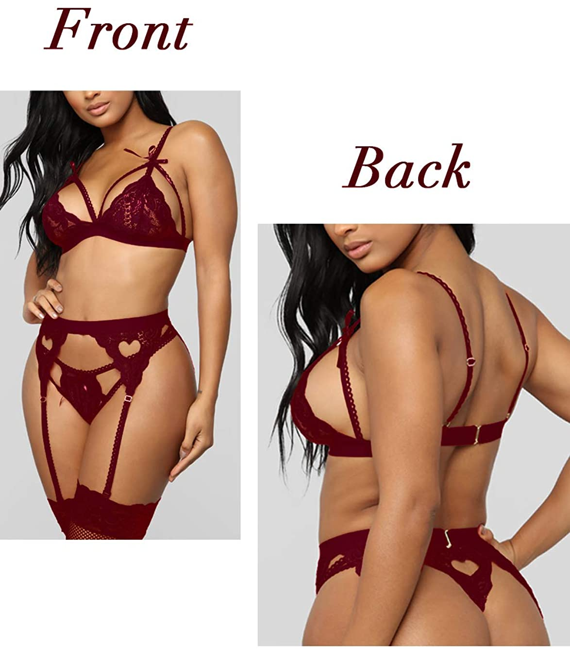Kaei&Shi Sexy Lingerie for Women, Heart Lingerie Set with Garter Belt, Lace Bondage Lingerie Bra and Panty Sets Apparel & Accessories > Clothing > Underwear & Socks > Lingerie Kaei&Shi   