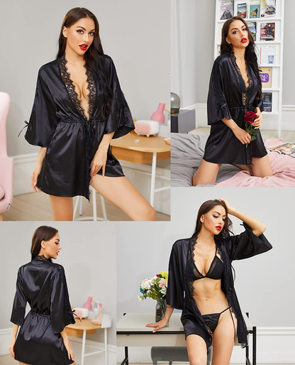 Avidlove Women Lingerie Robe Satin Short Kimono Bridesmaids Lace Robes Nightwear Loungewear Apparel & Accessories > Clothing > Sleepwear & Loungewear > Robes Avidlove   