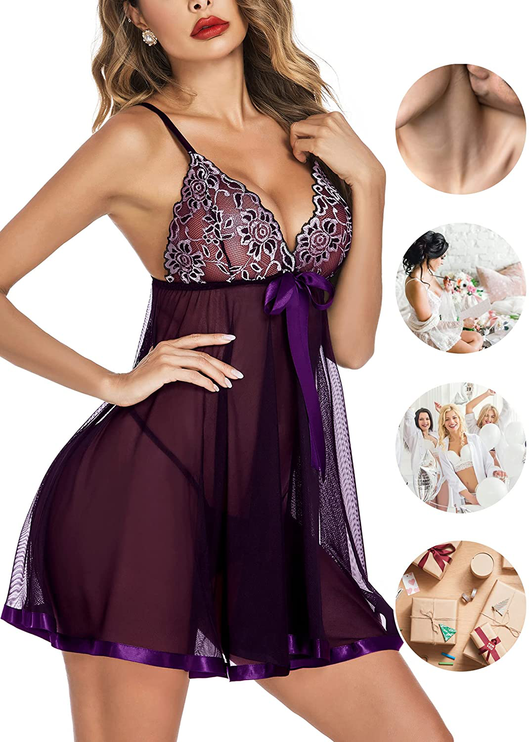Avidlove Women'S Lingerie Lace Babydoll Strap Chemise Mesh Sleepwear Outfits Apparel & Accessories > Clothing > Underwear & Socks > Lingerie Kylie Max   
