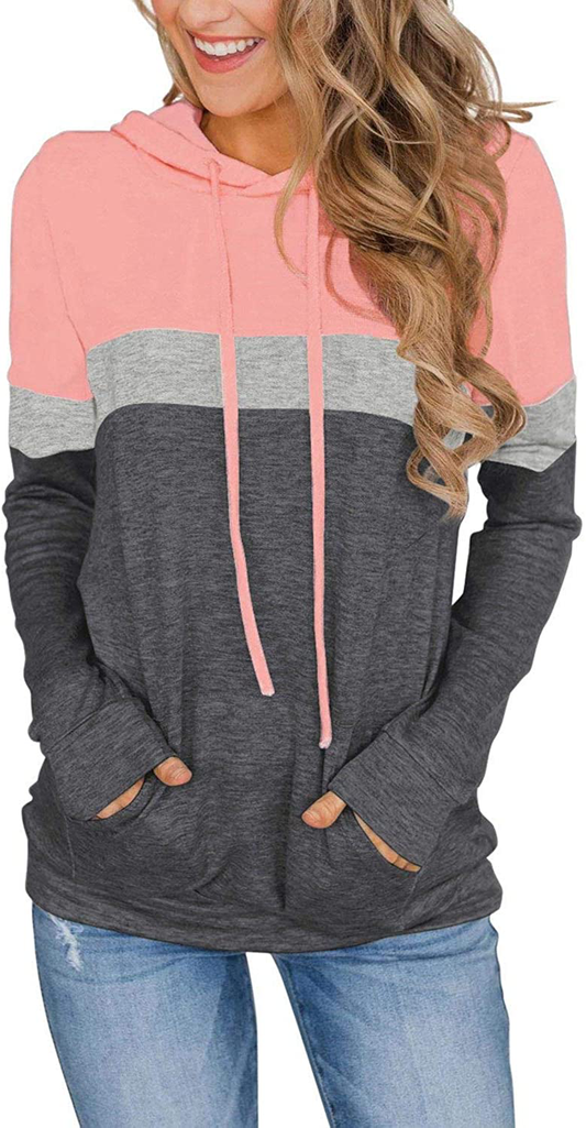 PINKMSTYLE Women'S Casual Color Block Hoodies Tops Long Sleeve Drawstring Pullover Sweatshirts with Pocket(S-Xxl) Apparel & Accessories > Clothing > Activewear Kylie Max   
