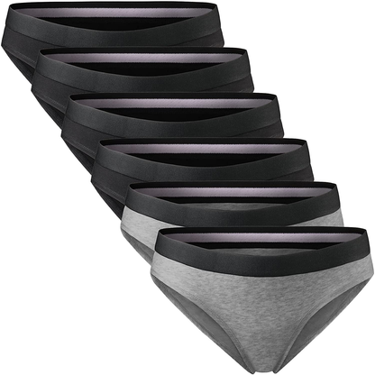 DANISH ENDURANCE Organic Cotton Stretch Bikini Panties 6-Pack for Women, OEKO-TEX, Comfy & Classic Underwear  KYLIE MAX Multicolor (4 X Black, 2 X Dark Grey/Black Waistband) Large 