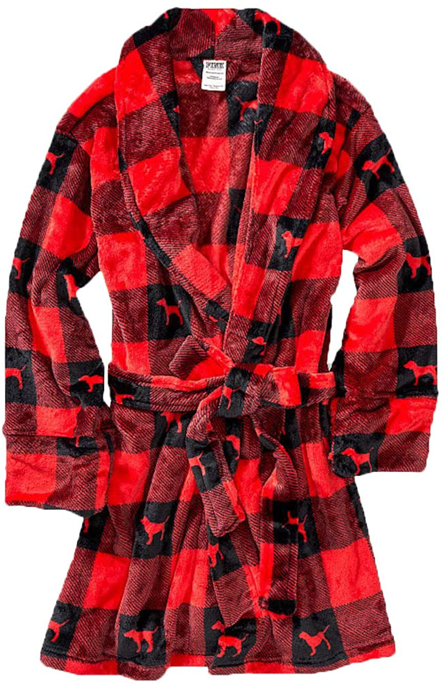 Victoria'S Secret Pink Robe Plaid Red & Black Dog Logo Apparel & Accessories > Clothing > Sleepwear & Loungewear > Robes Victoria's Secret   