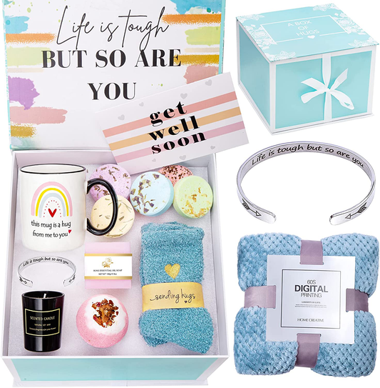 Get Well Soon Gifts for Women Feel Better Soon Stress Relief Gifts Unique Care Package Encouragement Gifts Box Basket with Blanket and Bracelet for Mom Female Friend Sister Relaxing Spa Gifts for Her Arts & Entertainment > Party & Celebration > Gift Giving ShinnyWis   