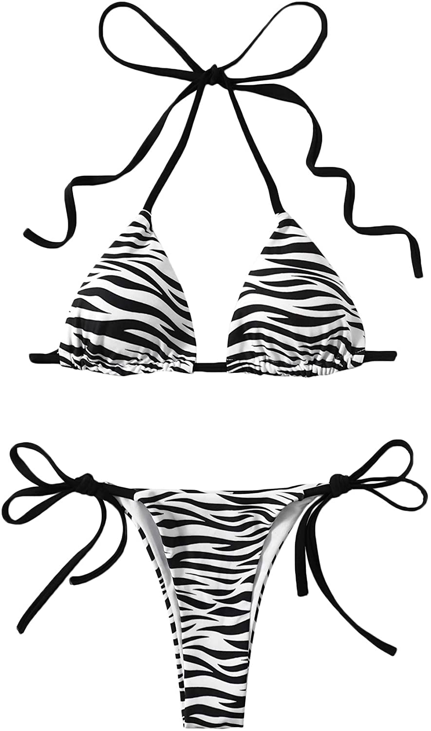 SOLY HUX Women's Print Tie Back Triangle Bikini Bathing Suits 2 Piece Swimsuits Apparel & Accessories > Clothing > Swimwear KYLIE MAX White Black X-Small 
