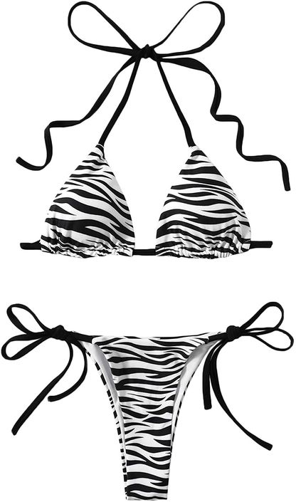 SOLY HUX Women's Print Tie Back Triangle Bikini Bathing Suits 2 Piece Swimsuits Apparel & Accessories > Clothing > Swimwear KYLIE MAX White Black X-Small 