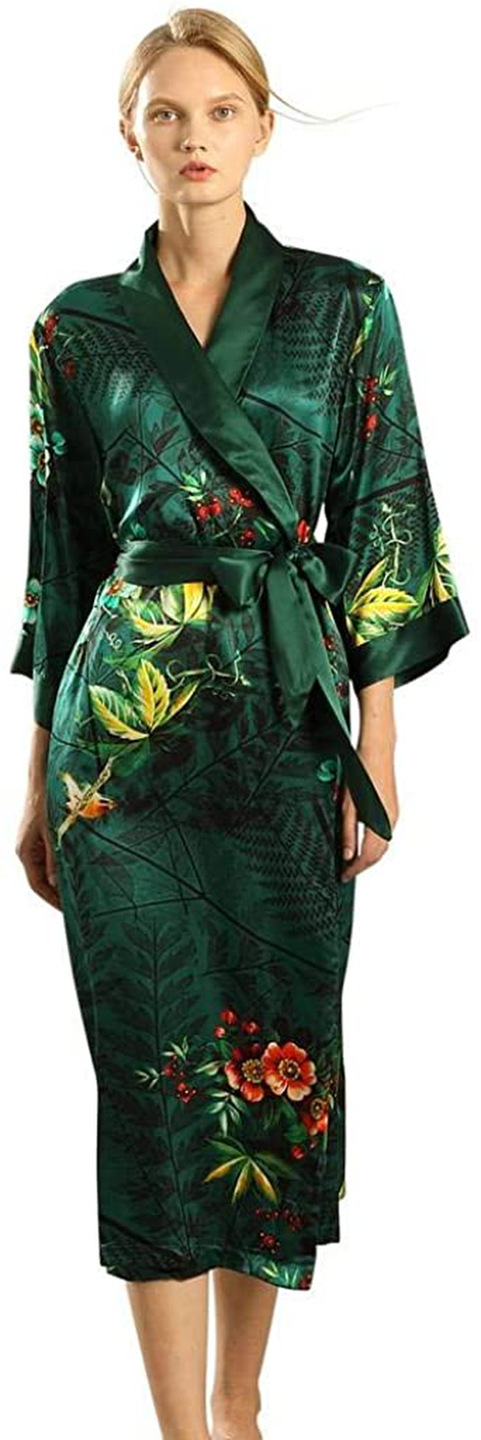Dynasty Robes 100% Silk, Women'S Printed Long Robe with Shawl Collar-Dazzling Bloom Apparel & Accessories > Clothing > Sleepwear & Loungewear > Robes Dynasty Robes X-Small  