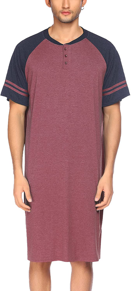 Evanhome Cotton Sleep Shirt Men V-Neck Nightshirts Short Sleeve Henley Shirt Lounge Sleepwear M-XXXL Apparel & Accessories > Clothing > Sleepwear & Loungewear > Nightgowns Kylie Max   
