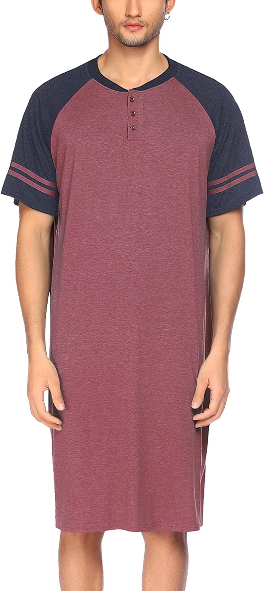 Evanhome Cotton Sleep Shirt Men V-Neck Nightshirts Short Sleeve Henley Shirt Lounge Sleepwear M-XXXL Apparel & Accessories > Clothing > Sleepwear & Loungewear > Nightgowns Kylie Max   
