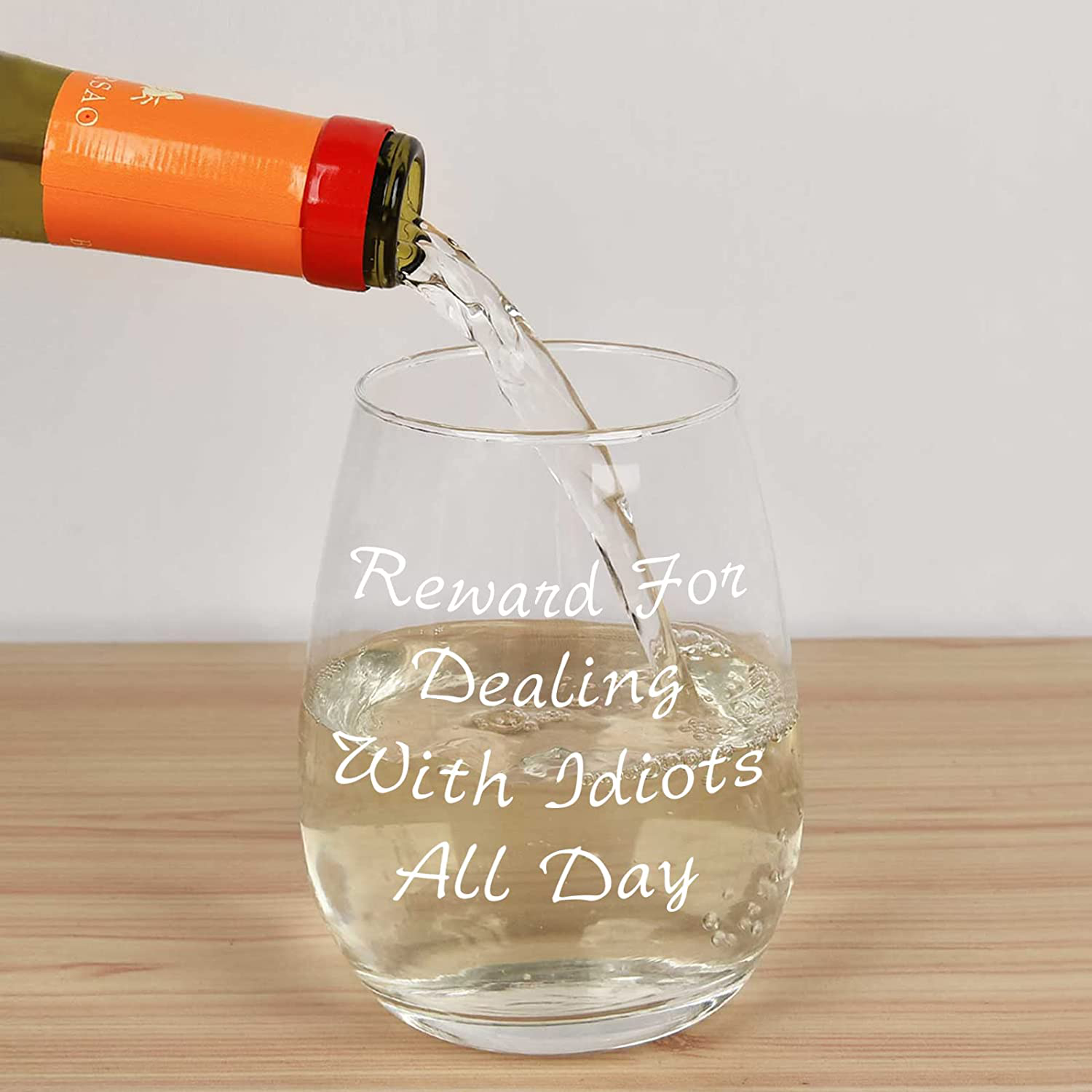 Futtumy Reward For Dealing With Idiots All Day Stemless Wine Glass 15oz, Funny Wine Glass for Men Women Friend Coworker, Novelty Christmas Gift Birthday Gift Gag Gift White Elephant Exchange Gift Arts & Entertainment > Party & Celebration > Gift Giving Futtumy   