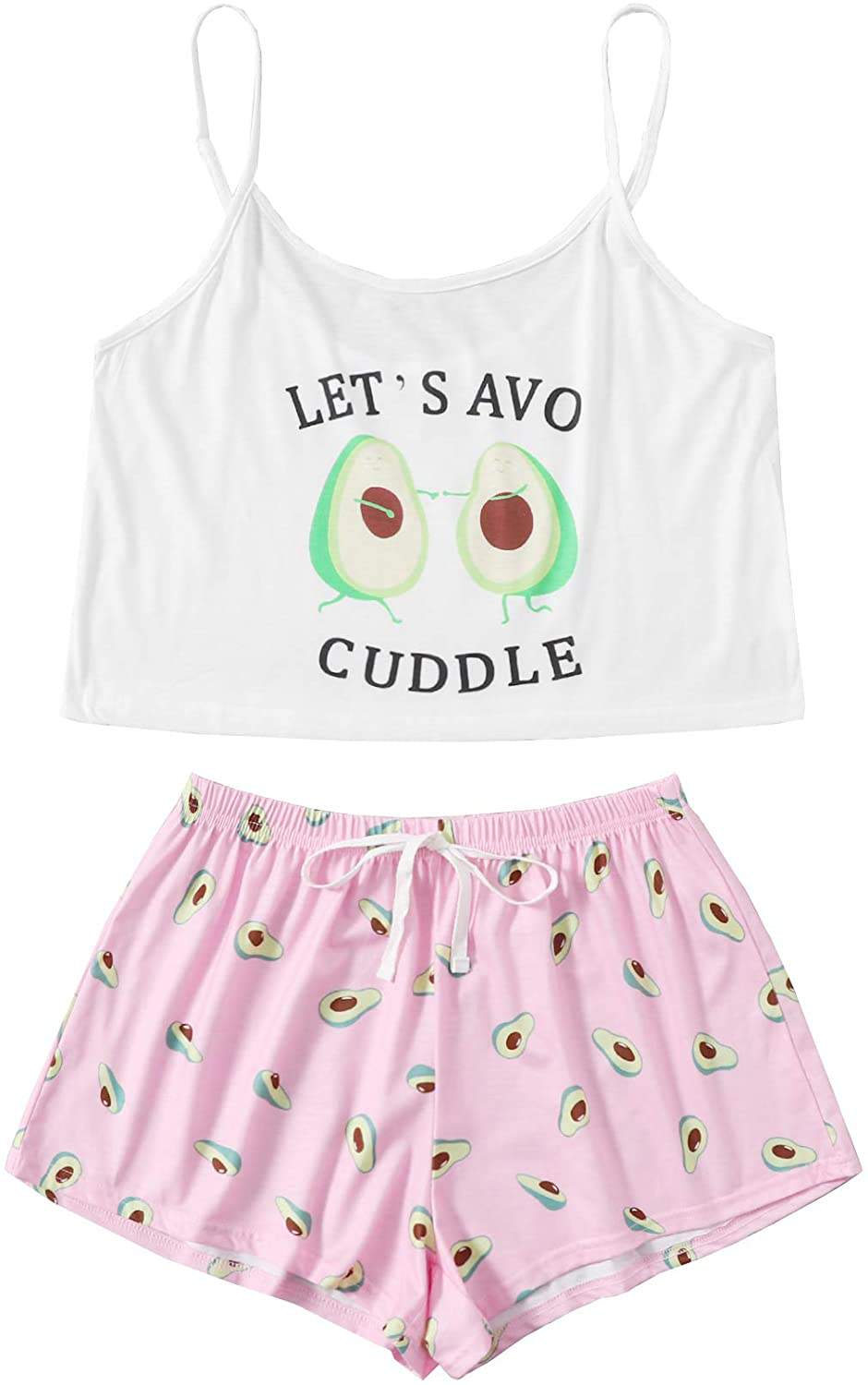 Shein Women'S Cute Cartoon Print Cami Top and Shorts Pajama Set Apparel & Accessories > Clothing > Sleepwear & Loungewear Kylie Max   