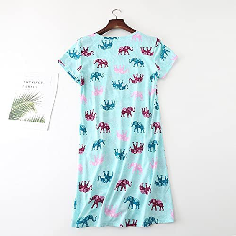 PNAEONG Women'S Cotton Nightgown Sleepwear Short Sleeves Shirt Casual Print Sleepdress Apparel & Accessories > Clothing > Sleepwear & Loungewear > Nightgowns Kylie Max   