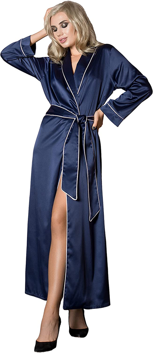 Long Silk Robes for Women - plus Size Satin Robe for Women Sexy Sleepwear Kimono Apparel & Accessories > Clothing > Sleepwear & Loungewear > Robes IDentity LNGR Navy Medium-Large 