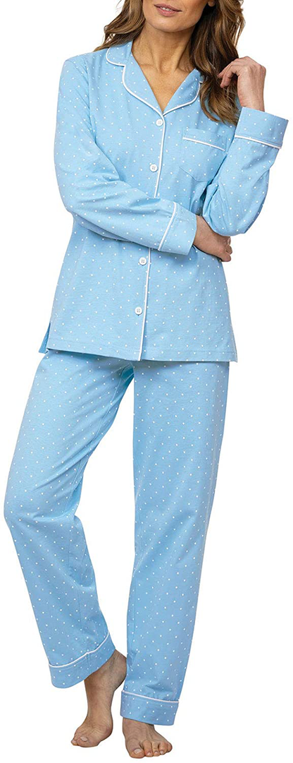 PajamaGram Pajama Set for Women - Cotton Jersey Pajamas Women Apparel & Accessories > Clothing > Sleepwear & Loungewear > Pajamas PajamaGram Light Blue - Pin Dot Large 