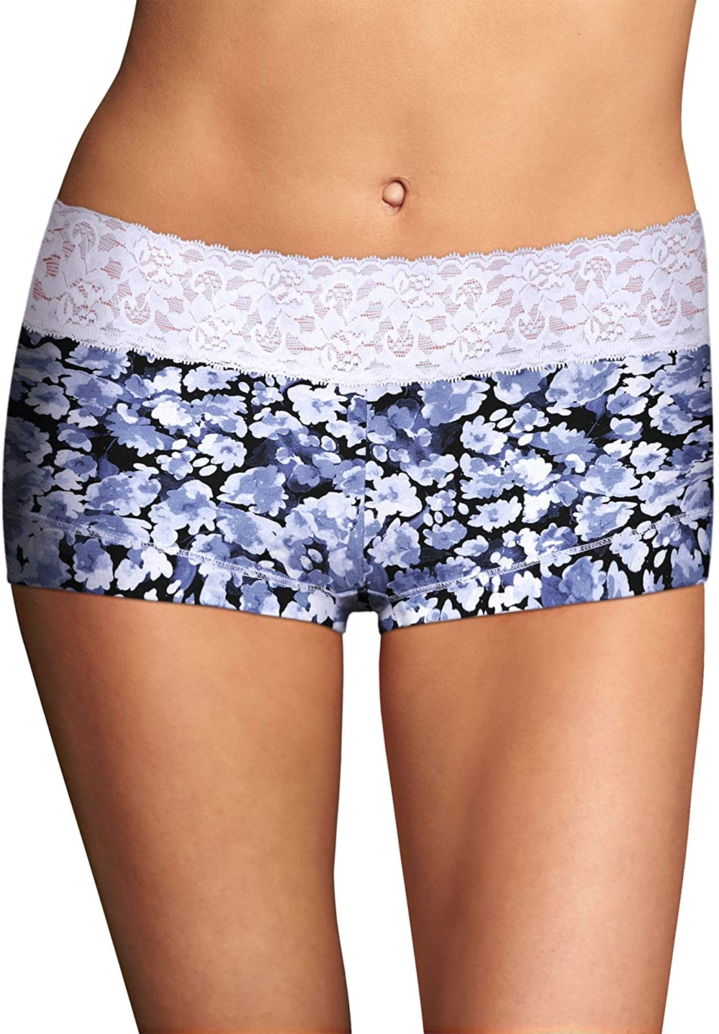 Maidenform Women'S Dream Cotton with Lace Boyshort Apparel & Accessories > Clothing > Underwear & Socks > Underwear Maidenform Denim Water Flower/White 6 