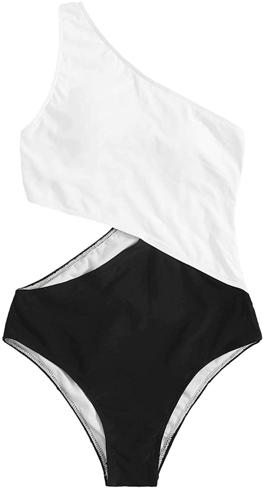Sweatyrocks Women'S Bathing Suits One Shoulder Cutout One Piece Swimsuit Swimwear Monokini Apparel & Accessories > Clothing > Swimwear Kylie Max Black and White Medium 