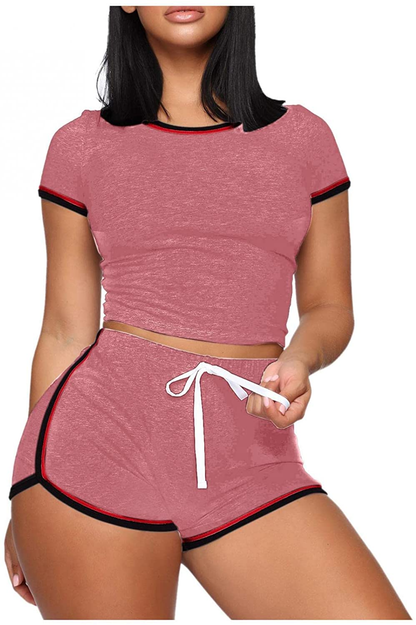 Burband Womens Casual Loungewear 2 Piece Shorts Sets Short Sleeve Sexy Crop Top and Jogger Shorts Summer Tracksuits Outfits Apparel & Accessories > Clothing > Underwear & Socks > Shapewear Burband Pink Medium 