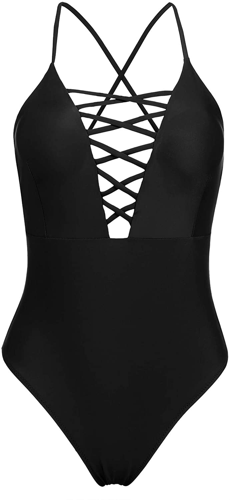 Ekouaer Plunge Neck One Piece Swimsuits Criss Cross Swimwear Sexy Bathing Suit for Women Apparel & Accessories > Clothing > Swimwear Kylie Max   