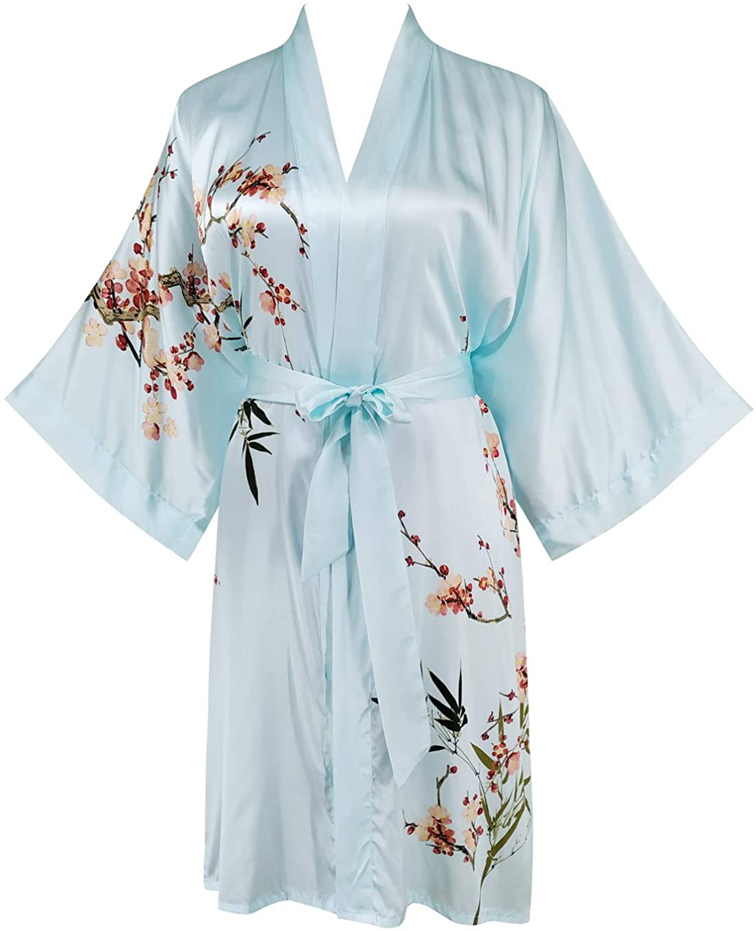 Ledamon Women'S 100% Silk Kimono Short Robe Apparel & Accessories > Clothing > Sleepwear & Loungewear > Robes Ledamon Light Blue-a  