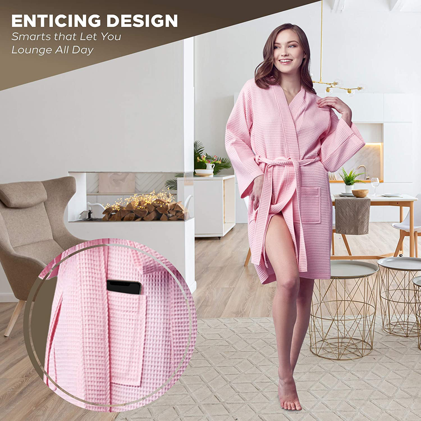 LOTUS LINEN Short Waffle Robes for Women Cotton Soft Lightweight Bath Robe for Female, Womens Robes Knee Length Apparel & Accessories > Clothing > Sleepwear & Loungewear > Robes Kylie Max   