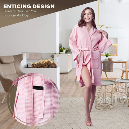 LOTUS LINEN Short Waffle Robes for Women Cotton Soft Lightweight Bath Robe for Female, Womens Robes Knee Length Apparel & Accessories > Clothing > Sleepwear & Loungewear > Robes Kylie Max   