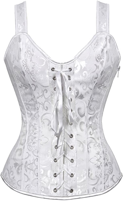 Women Sexy Strap Lace up Corsets and Bustiers Top Overbust Shaper Apparel & Accessories > Clothing > Underwear & Socks > Lingerie Zhitunemi White 6X-Large 