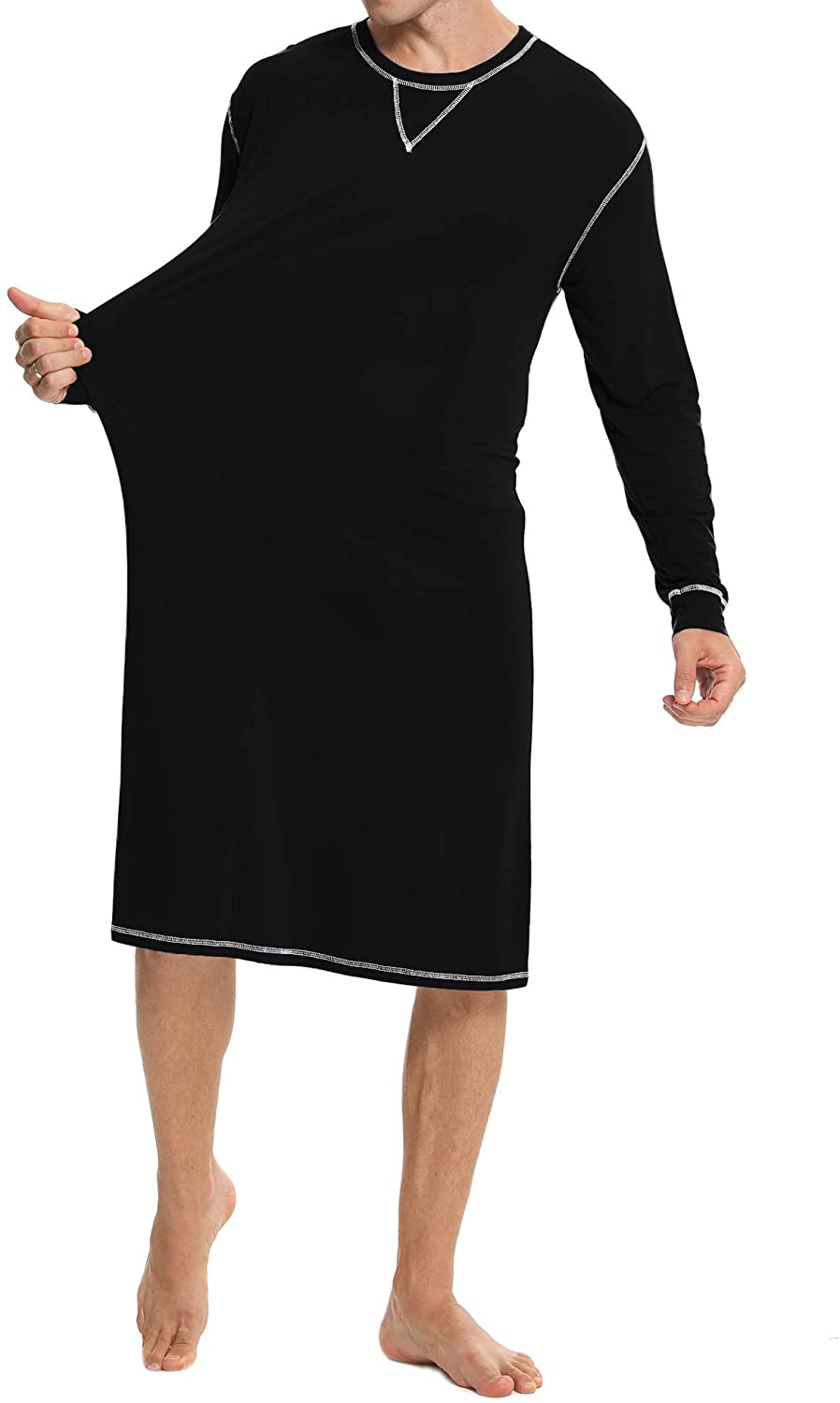 SWOMOG Men'S Nightshirt Long Sleeve Crewneck Modal Nightgown Loose Comfy Sleep Shirt Apparel & Accessories > Clothing > Sleepwear & Loungewear > Nightgowns Kylie Max   