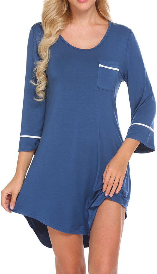 Ekouaer Women’S Sleepshirt 3/4 Sleeves Nightgown Sexy Nightshirts Boyfriend Sleepwear S-XXL Apparel & Accessories > Clothing > Sleepwear & Loungewear > Nightgowns Kylie Max   